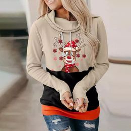 Women's Hoodies & Sweatshirts Christmas Elements Women Reindeer Cartoon Print Colour Patchwork Sweatshirt Xmas Autumn Winter Pullovers Sudade