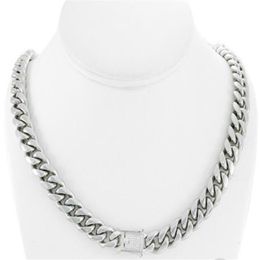 solid miami cuban link chain UK - Men's Miami Cuban Link Chain 14k Stainless Steel Solid 925 Silver Diamond Clasp284R