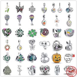 925 Silver Fit Pandora Charm 925 Bracelet Flower Bee Butterfly Elephant charms set Pendant DIY Fine Beads Jewelry
