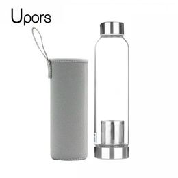 UPORS 550ML High Temperature Resistant Glass Sport Water Bottle with Tea Infuser + Protective Bag 220329