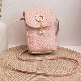 Evening Bags Summer Beach Mobile Phone Bag 2022 Mini Crossbody Vintage Female Leather Pearl Girls Small Shoulder Purse BagEvening