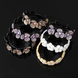 2022 Rhinestone Flower Bun Clip Hairpins Women Fashion Ponytail Headwear Hair Clamps Claw For Girls Sweet Hair Accessories