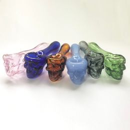 4 Inches Colorful Pyrex Tobacco Hand Pipes Dry Herb Glass Bong Dab Rig Oil Burner Pipe Thick Skull Smoking Hand Spoon Pipe