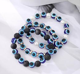 Lucky Evil Eye Bracelets Strands Bangle Pearls Blue Eyes Beaded Charm Bracelet for Women Men Couple Fashion Handmade Gothic Jewellery Gifts