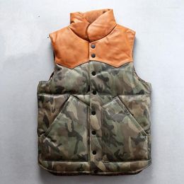 Men's Vests Warm Winter Camouflage Of Genuine Leather Down Fashion Shreds Collar Fine Fitting Male Vest Sheepskin Kare22