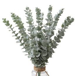 Decorative Flowers & Wreaths Pcs Artificial Eucalyptus Leaves Stems Fake Plastic Plants Grey Green Real Touch Branches For HalloweenDecorati