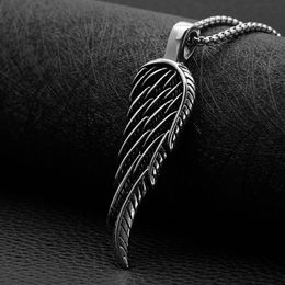 Pendant Necklaces Fashion Stainless Steel Retro Feather Wing Titanium Punk Necklace