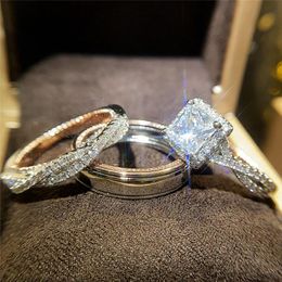 Wedding Rings Huitan Fashion Couple Women Men Gorgeous Princess Square Cubic Zirconia Anniversary Love Gift Engagement Jewelry