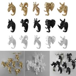 5 Styles Wall Hanging Hook Vintage Deer Head Animal for Hanging Clothes Hat Scarf Key Deer Horns Hanger Rack Wall Decoration 220527