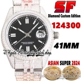 SF Latest ew124300 A2824 Automatic Mens Watch tw126333 jh114300 Diamond inlay Case Black Stick Markers Dial 904L Steel Iced Out Diamonds Bracelet eternity Watches