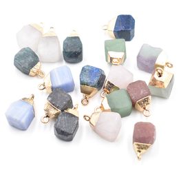 Gold Side Natural Crystal 10mm Irregular Stone Pendant Charms Raw Quartz Blue Pendants for Jewelry Making