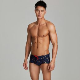 Men's Shorts B59 Dark Blue Star Print Swimsuits Men Board Bikinis Swimming Trunk Boxer Surfing Sexy Low Waist Swimwear BriefsMen's