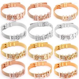Link Chain Friend MOM Love Slide Charm Bracelets Stainless Steel Gold Mesh Bangles For Women Fashion GiftLink Lars22
