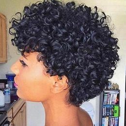pixie hair Australia - Human Hair Wig With Bangs Full Machine Made Wave Short Bob For Black Women Water Virgin Brazilian Pixie Cut