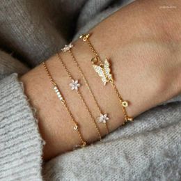 4PCS/SET Bohemian Gold Color Metal Imitation Crystal Bracelets For Women Butterfly Shape Geometry Lotus Female Charm Jewelry Gif Link Chain