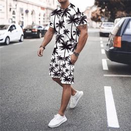 Summer Fashion Men s 2 Piece Set Tracksuits Casual Short Sleeves Print T shirt shorts Pants Suits Camisetas Ropa Hombre 220613