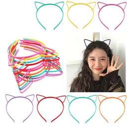 korean cat ears headband Canada - Cartoon Plastic Headbands With Hollow Cat Ear Fashion Kids Hair Accessories Cute Hair Band Korean Headwear Wholesale 0 34xt D3