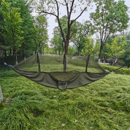 Hammock with Mosquito Net Outdoor Furniture High Strength Parachute Fabric Hanging Bed Hunting Sleeping Swing 220606