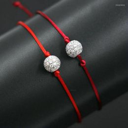 Charm Bracelets 2pcs/1set Women Silver Colour Micro Crystal Zircon Balls Bracelet Red Rope Thread Cords Men Couples Jewellery PulseiraCharm Int