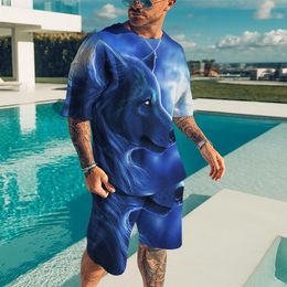 Men's Tracksuits Beach Swimming Pool Men's Cloting Oversized Tracksui For Bodybuiding Wild Animal Graphic Pattern Summer TracksuitMen's