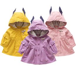 Spring Autumn Windbreaker Jacket For Girls 1-5 Year Beautiful Cute With Ears 3 Color Kids Hoodie Toddler Children Clothes J220718