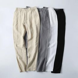 Men's Suits & Blazers Man Pants Linen White Black Beige Summer Breathable Trousers Male Casual Elastic Waist Drawstring For Men