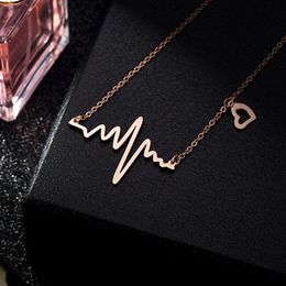 Pendant Necklaces Korean Fashion Wave Heartbeat Choker Neck Rose Gold Silver Colour Chain Collares Jewellery Accessories ZD1 SSBPendant