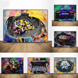 Graffiti Bull Dollar Keyboard Print Colorful Canvas Painting Print Posters Sports Car Luxury Wall Art Picture Home Decor Cuadros