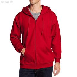 Hooded Long Sleeves Men Jacket Drawstring Zipper Solid Color Casual Sweatshirt Male Clothing L220730