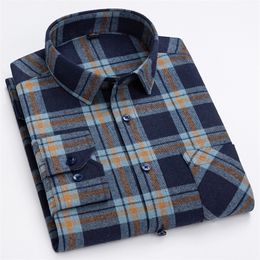 100% Cotton Mens Plaid Flannel Shirts Long Sleeve Regular Fit Fashion Big Checked Social Casual Shirt For Men High Quality 220322