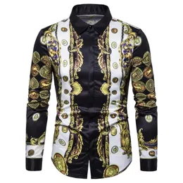 Men Shirts Slim Long Sleeve Fashion Floral Shirt Internet Celebrity Stage Costume Hawaiian Holiday Nightclub Singer Host