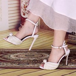 Свадебные туфли Женская невеста на высоком каблуке Сандалия сандал SACORA 100 мм белые сандалии из белых сандалии с кристаллыми насосами с кристаллыми насосами пряжка женские сандалии белый жемчужный рот