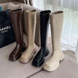 2022 Winter Platform Women Long Boot Back Zipper Ladies Elegant Soft PU Leather Knee-High Boots New Thick Sole Shoes Y220817
