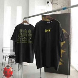 Sarı kith kutu gömlek yaz gündelik tee erkek kadınlar geri kaliteli metin grafik baskı t-shirt