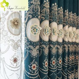 Curtain & Drapes European Style Curtains For Living Room Bedroom Yarn Relief Embroidery Window Luxurious Extravagance TulleCurtain