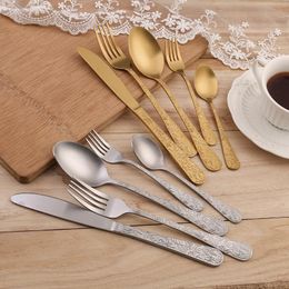 Dinnerware Sets 24pcs Vintage Royal Set Tableware 18/10 Stainless Steel Knife Fork Teaspoon Western Cutlery Kitchen AccessoriesDinnerware