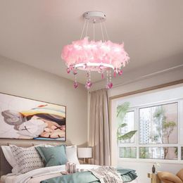 Pendant Lamps Girls Room Warm Feather Lamp Pink Lights Bedroom Light Modern Living Hanging Romantic Nordic Ins Led LuminairePendant