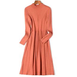 Elegant Autumn Winter long Sweater dress women Long sleeve OL lady Thick A-Line dress Female Jumper O-neck slim knit dress T220804