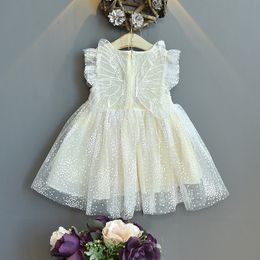 Criança criança criança criança meninas vestido branco vestido de verão renda com borboleta vestidos de princesa roupas de 2-7 anos