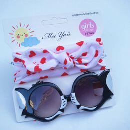 UV400 Cartoon Sunglasses Baby Girl Print Bunny Ear Bows Headband Baby Boys Girls Seaside Mental Eyeglasses Kid Headwear