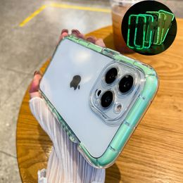 Clear Fluorescent Luminous Bumper Cases Shockproof Transparent Soft Silicone Air Buffer Camera Lens Protection Cover For iPhone 13 12 11 Pro Max XR XS X 8 7 Plus