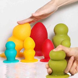Nxy Anal Toys 4 Size Silicone Large Suction Cup Plug Sex Toy High Quality Anus Dildo Pull Bead Realistic Butt Masturbador Dilatador 220420