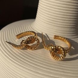 Hoop & Huggie Vintage TRENDY Gold Colour Earrings Women French Retro Twist Knot Fashion Geometric Metal Round Statement JewelryHoop