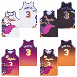 Men 92 LA Basketball 3 Cartoon Darkwing Movie Jersey Los Angeles 1992 Black Purple Orange White Colour Embroidery For Sport Fans Breathable Pure Cotton High/Good