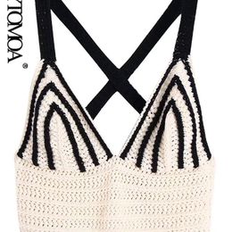 KPYTOMOA Women Fashion Striped Knitted Tank Tops Vintage Backless Criss-cross Straps Female Camis Mujer 220519