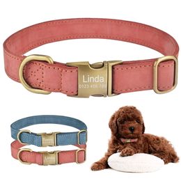 AiruiDog Personalised Dog Collar Durable Leather Puppy Name ID tag Custom Engraved S M L 220622