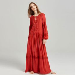 Casual Dresses Europe And America Travel Vacation Dress Bohemian Holiday Exquisite Embroidery V Neck Fringe Plain Loose Maxi