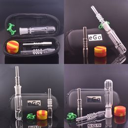 Travel smoking 14mm Glass oil burner Collect pipe Kit Stainless Steel Tip quartz nail silicone wax jar for water dab Rigs Bong with ego gift box