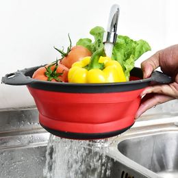 Sublimation Storage Silicone Folding Drain Basket Fruit Vegetable Washing Baskets Foldable Strainer Colander Collapsible Drainer Kitchen Storage Tool