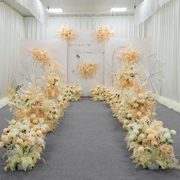 Decorative Flowers & Wreaths Champagne White Wedding Wall Arrangement Iron Arch Backdrop Peony Artificial Silk Row Table Centrepieces DecorD